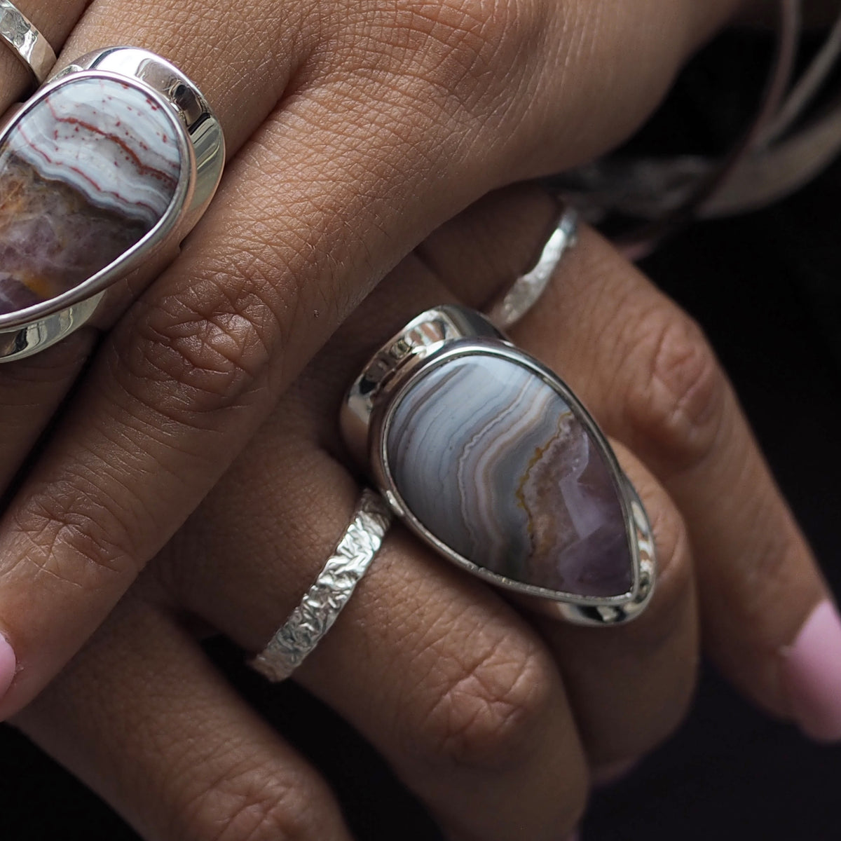 Monet Amethyst Agate Adjustable Large Teardrop Ring