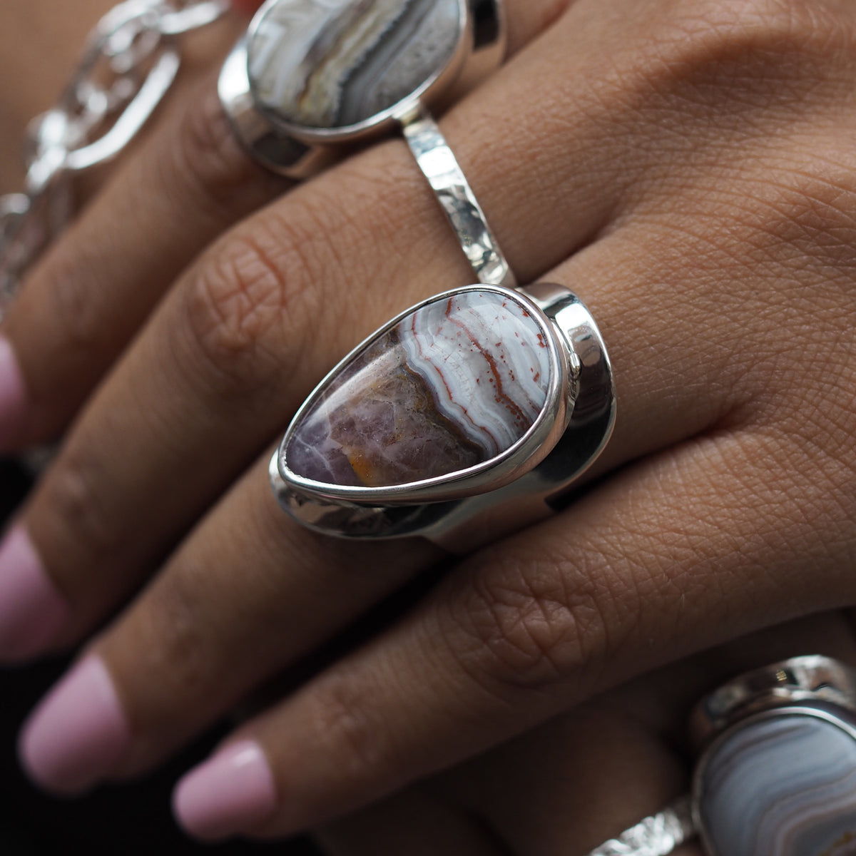 Monet Amethyst Agate Adjustable Medium Teardrop Ring