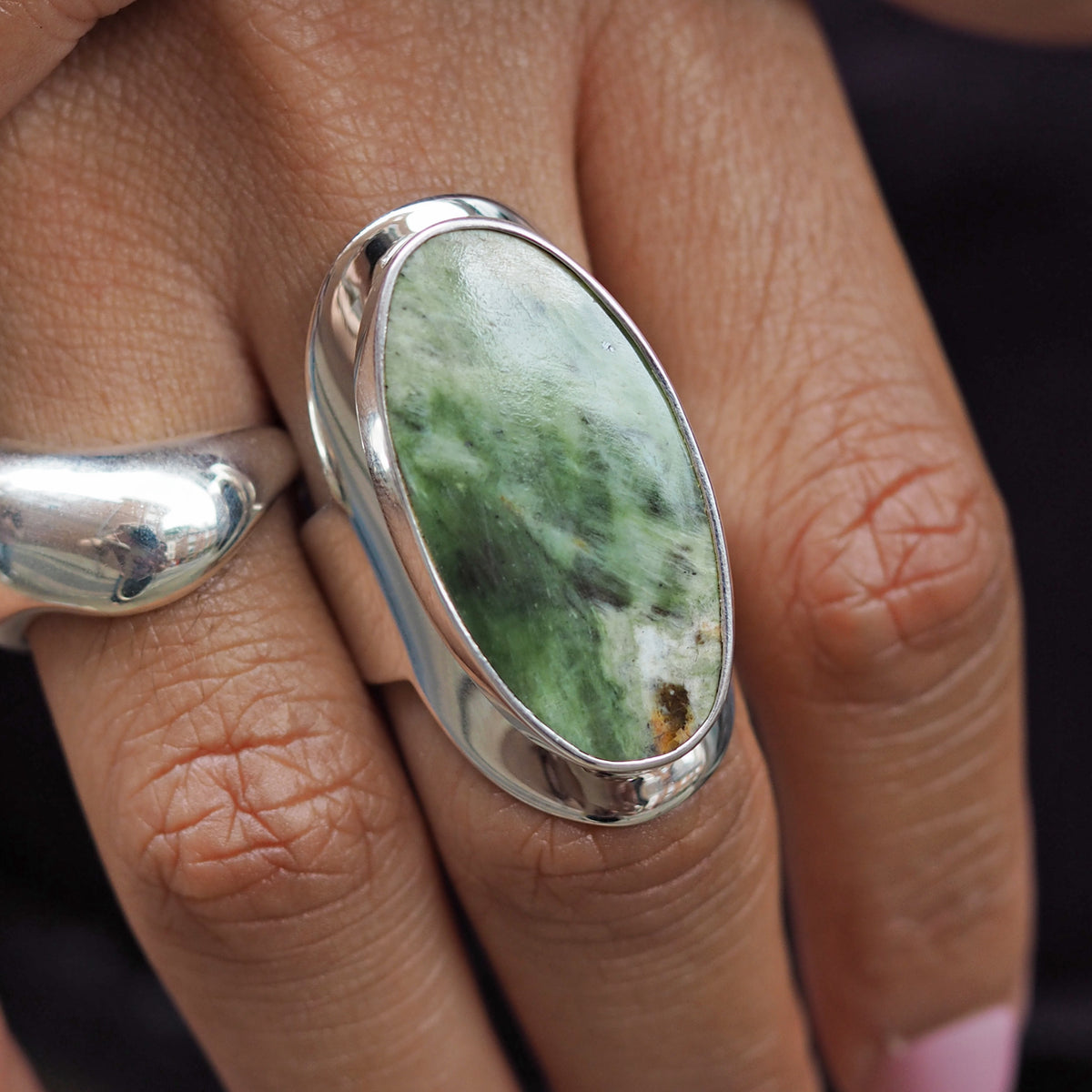Monet Chrome Chalcedony Adjustable Large Oval Ring