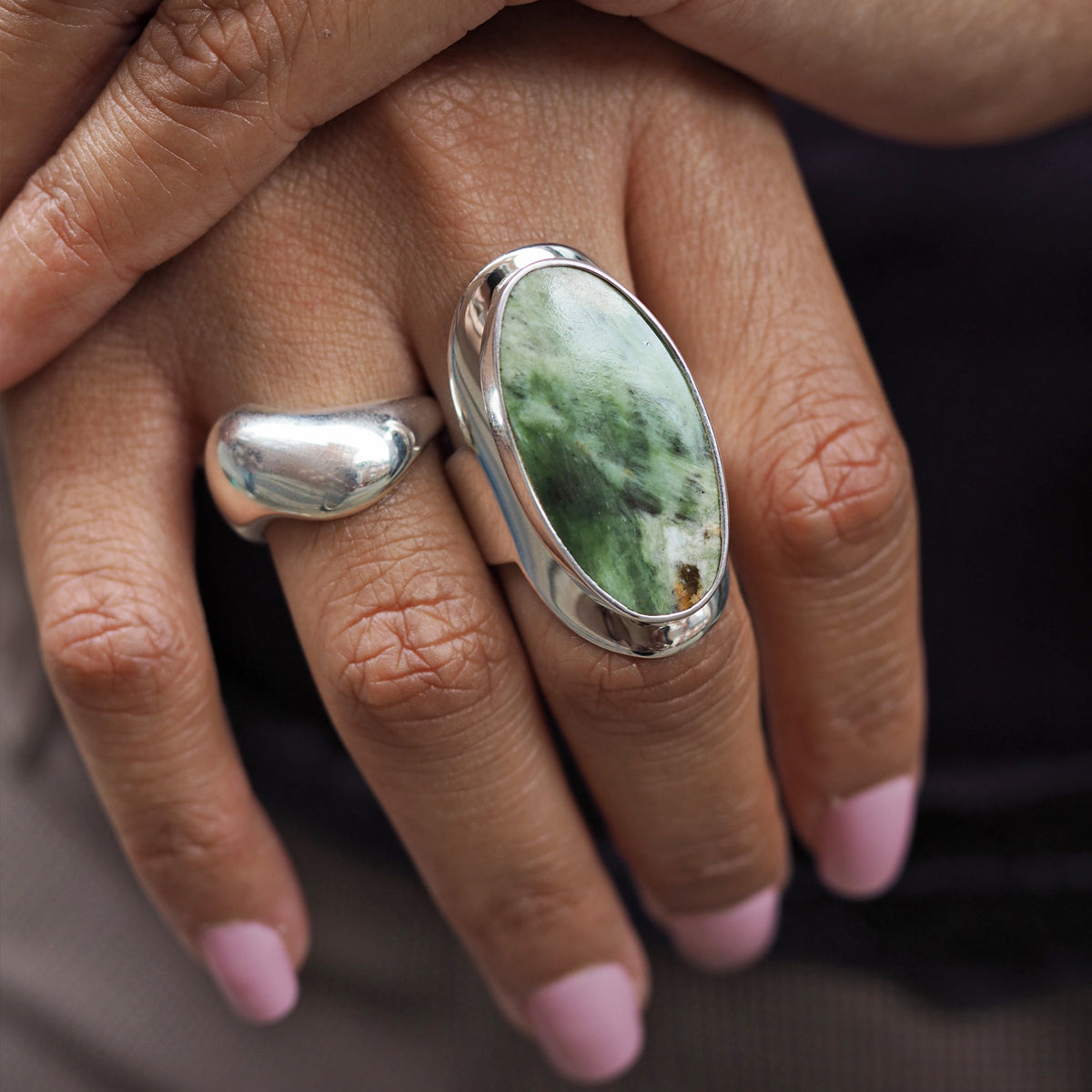 Monet Chrome Chalcedony Adjustable Large Oval Ring