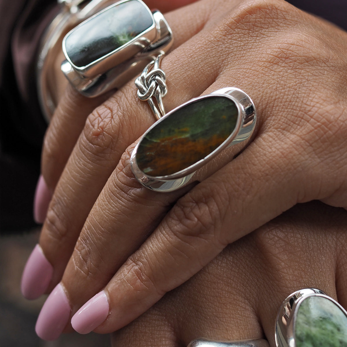 Monet Chrome Chalcedony Adjustable Medium Oval Ring