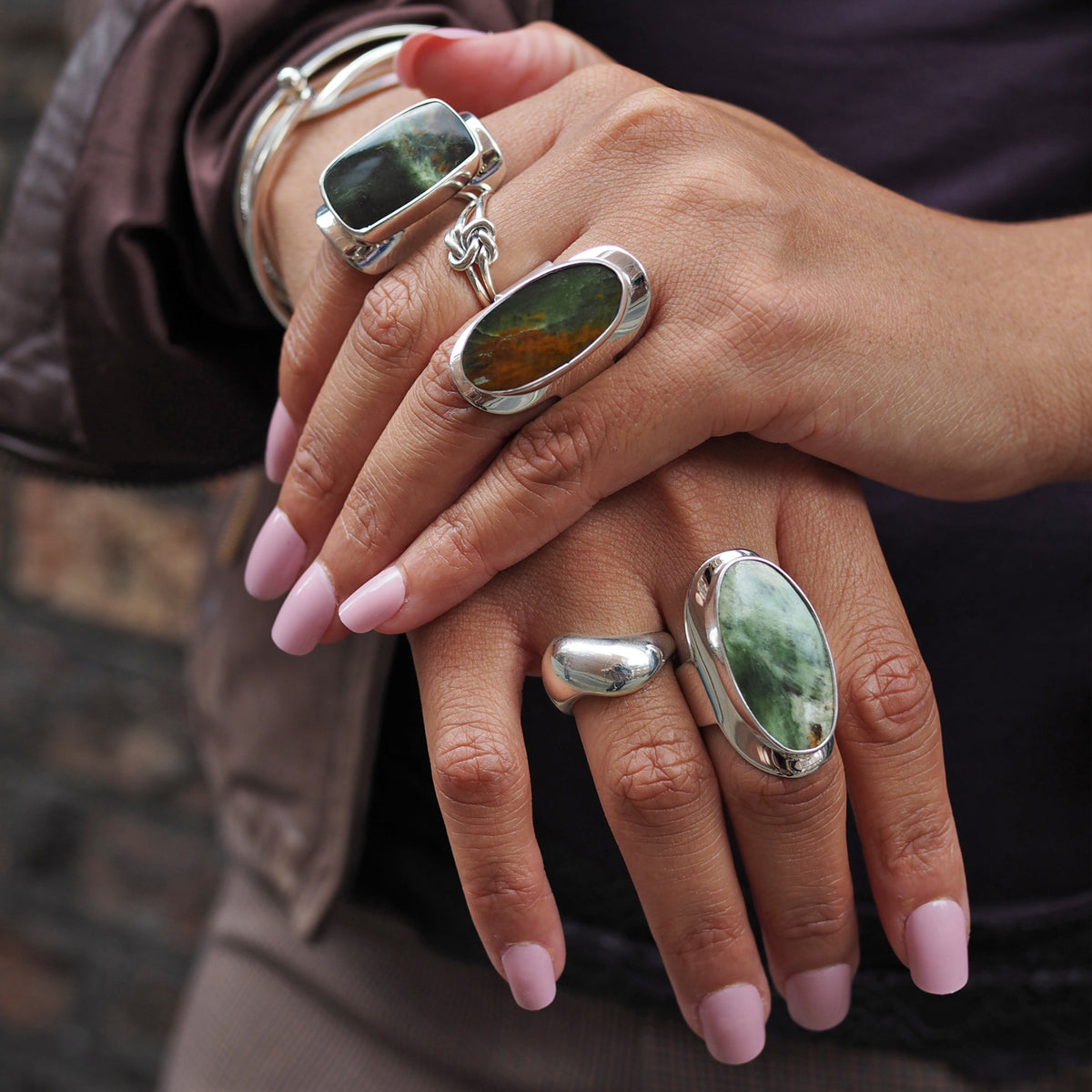 Monet Chrome Chalcedony Adjustable Medium Oval Ring