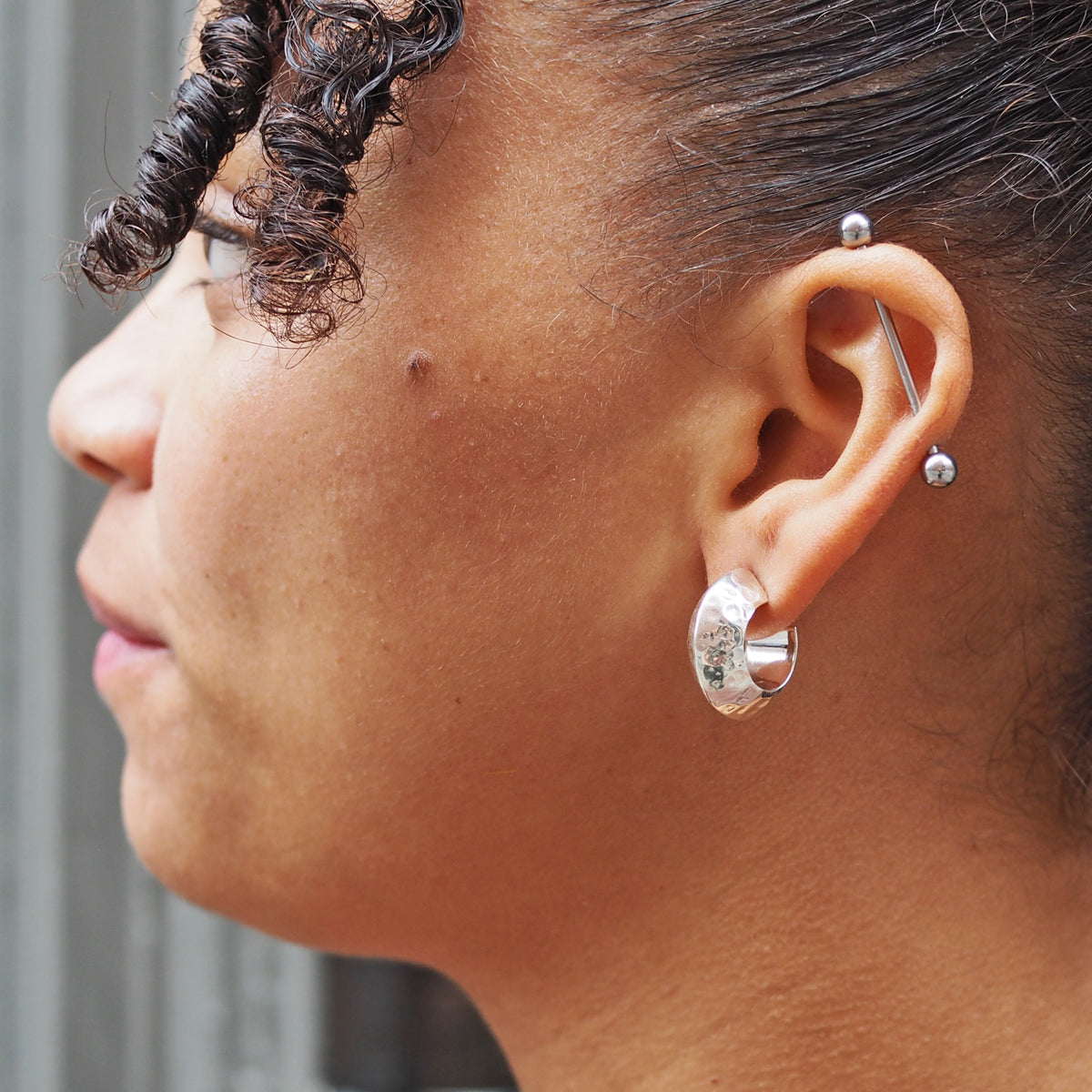 Rowena Hammered Sterling Silver Hoop Earrings