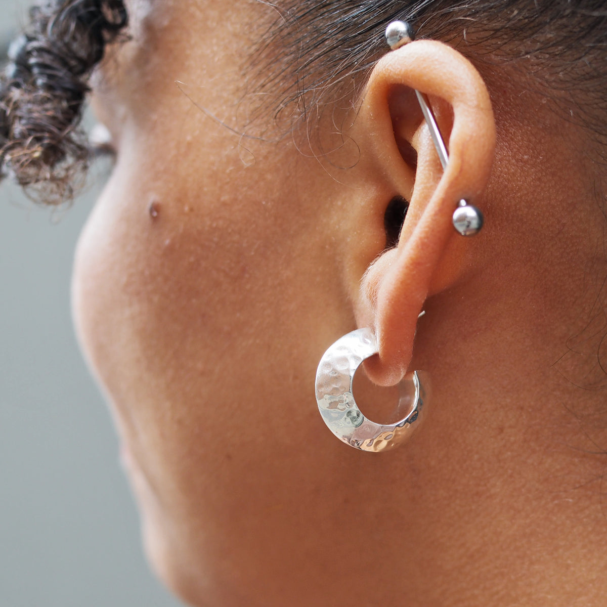 Rowena Hammered Sterling Silver Hoop Earrings
