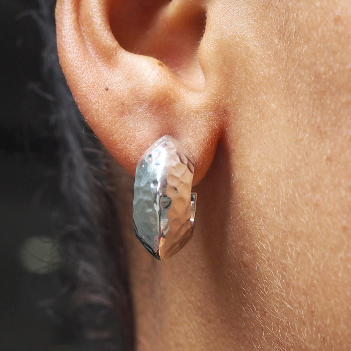 Rowena Hammered Sterling Silver Hoop Earrings