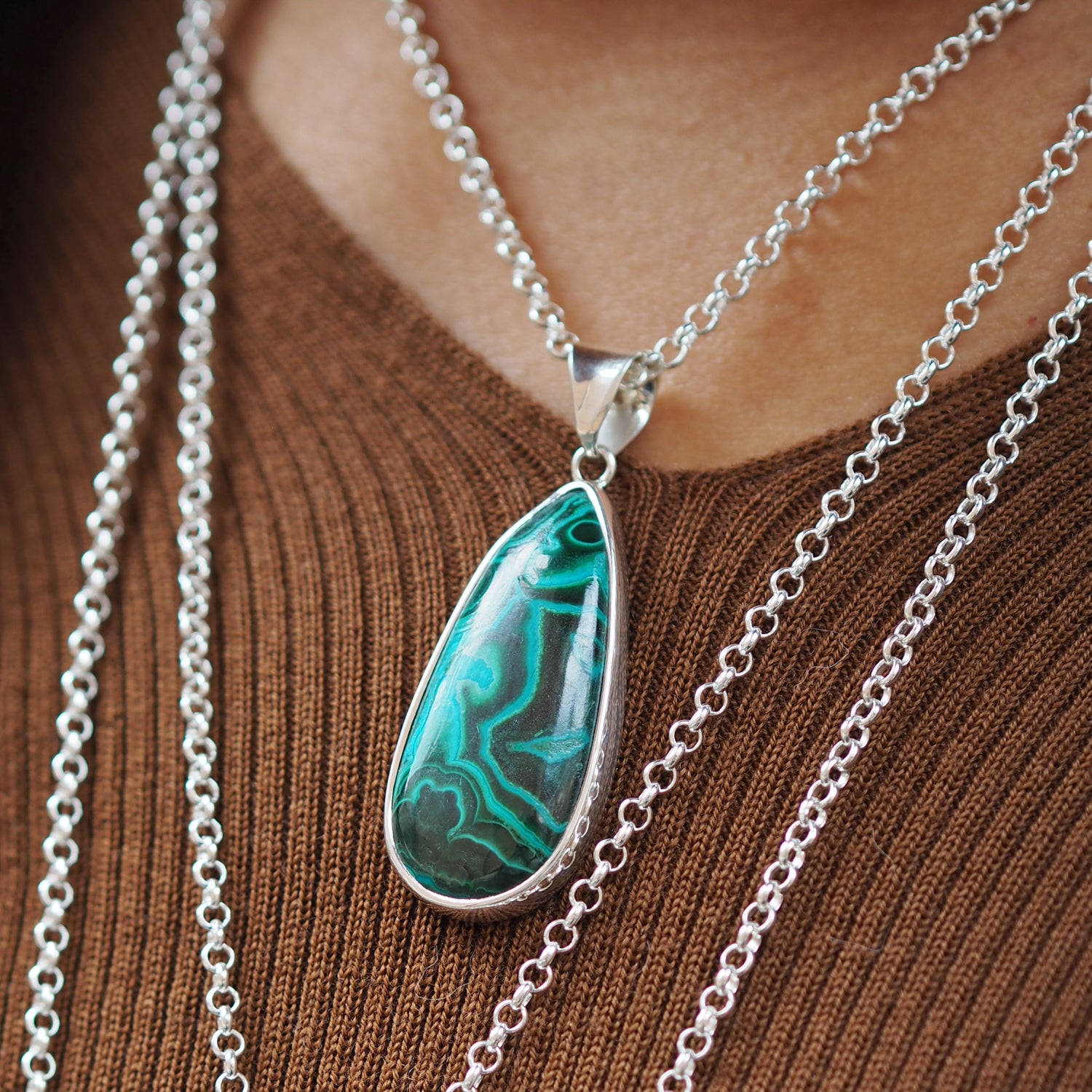 Monet Shattuckite Gemstone Medium Pendant A Set in Sterling Silver
