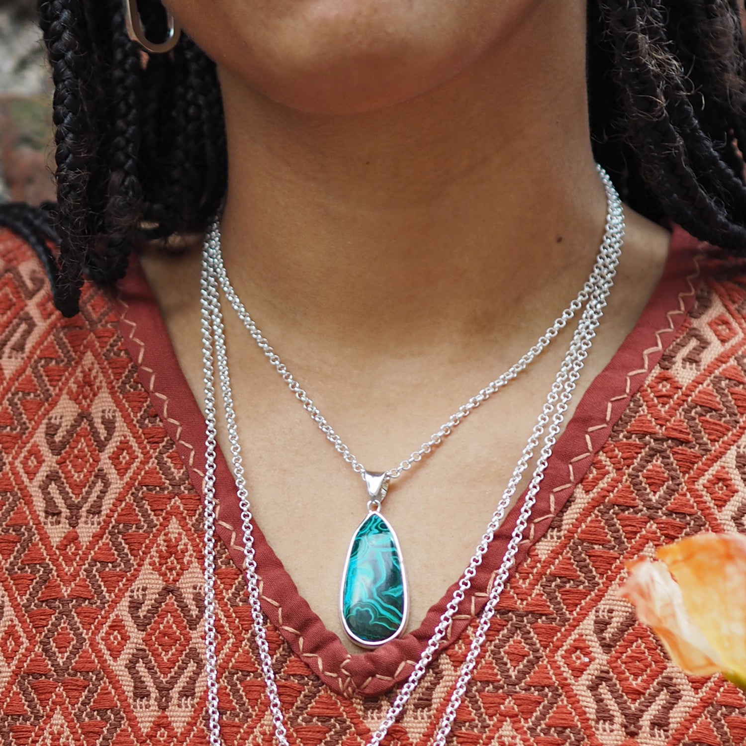 Monet Shattuckite Gemstone Medium Pendant A Set in Sterling Silver