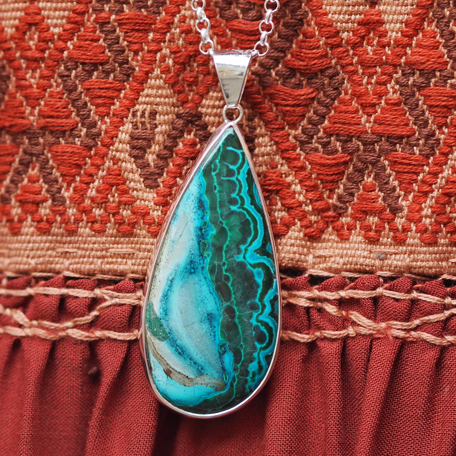 Monet Shattukite Gemstone XL Teardrop Pendant A Set in Sterling Silver