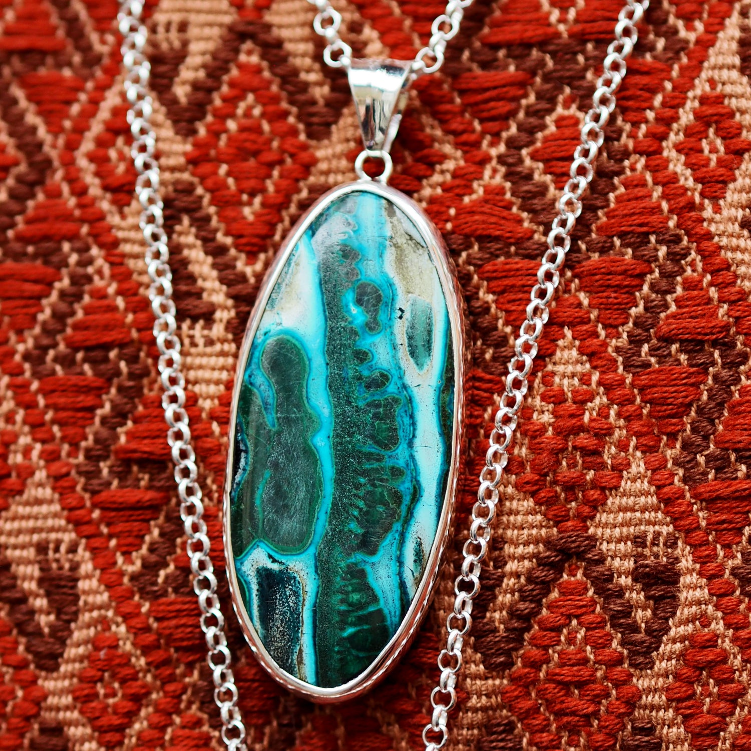 Monet Shattuckite Gemstone XXL Pendant A Set in Sterling Silver