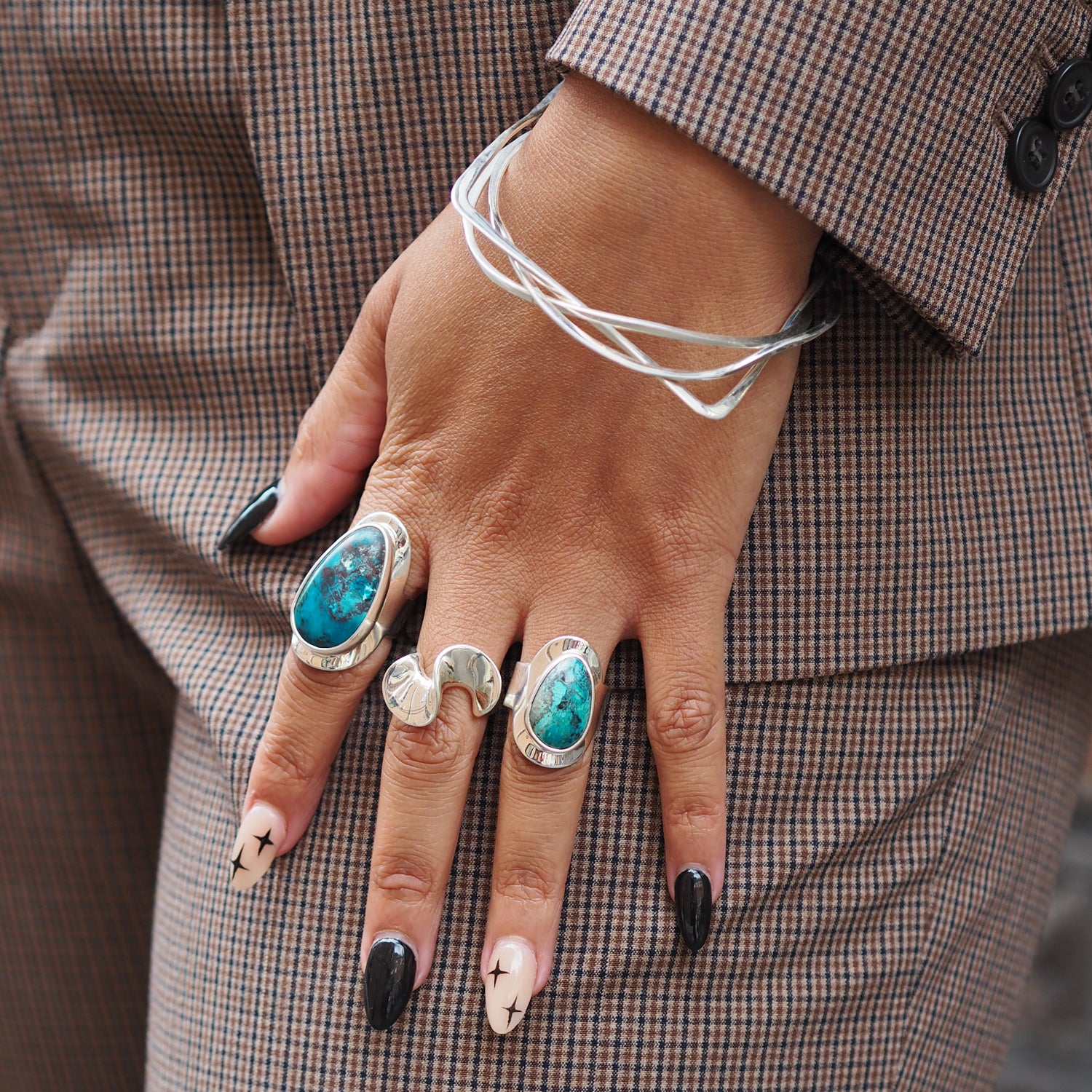 Monet Shattuckite Gemstone Medium Adjustable Ring A Set in Sterling Silver