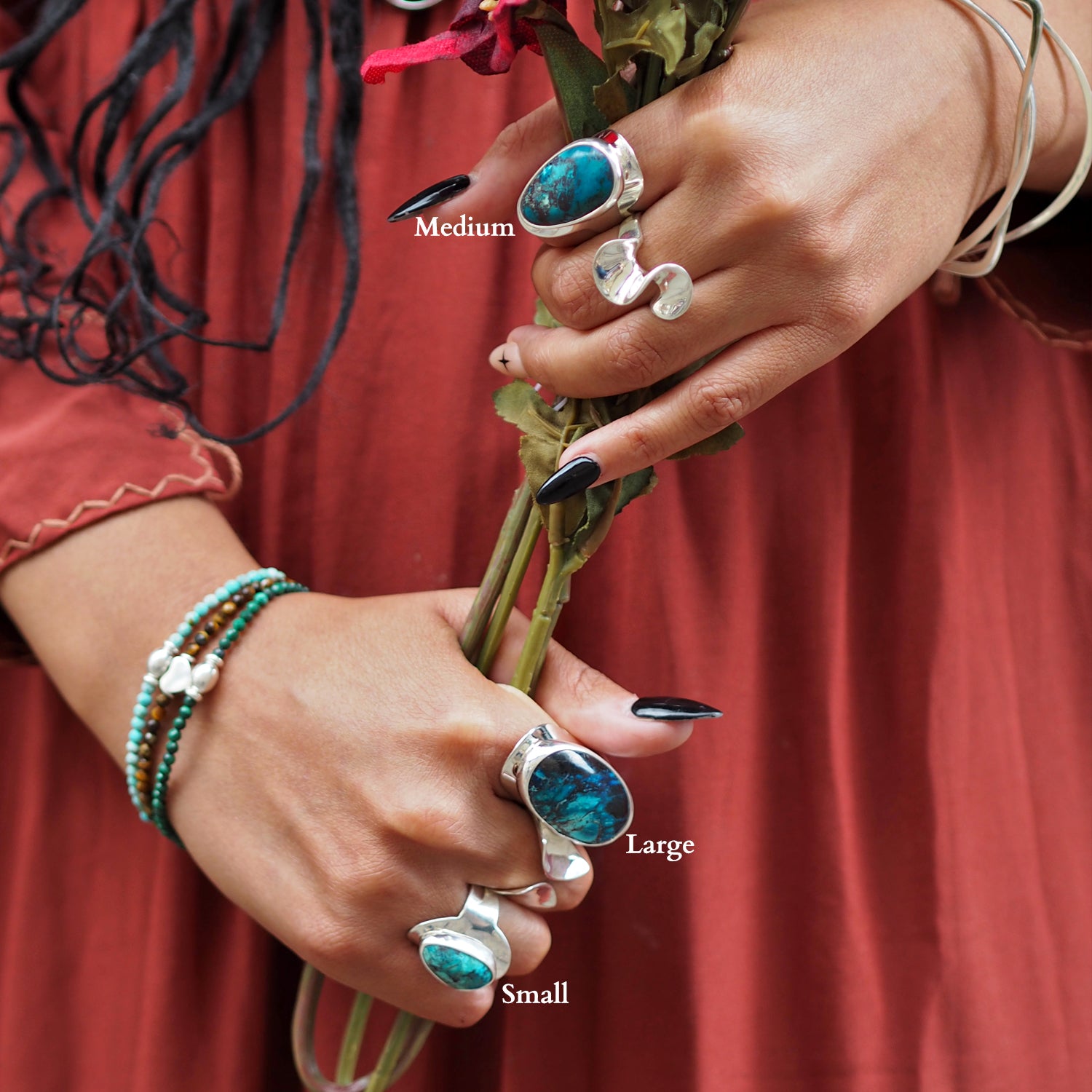 Monet Shattuckite Gemstone Large Adjustable Ring A Set in Sterling Silver