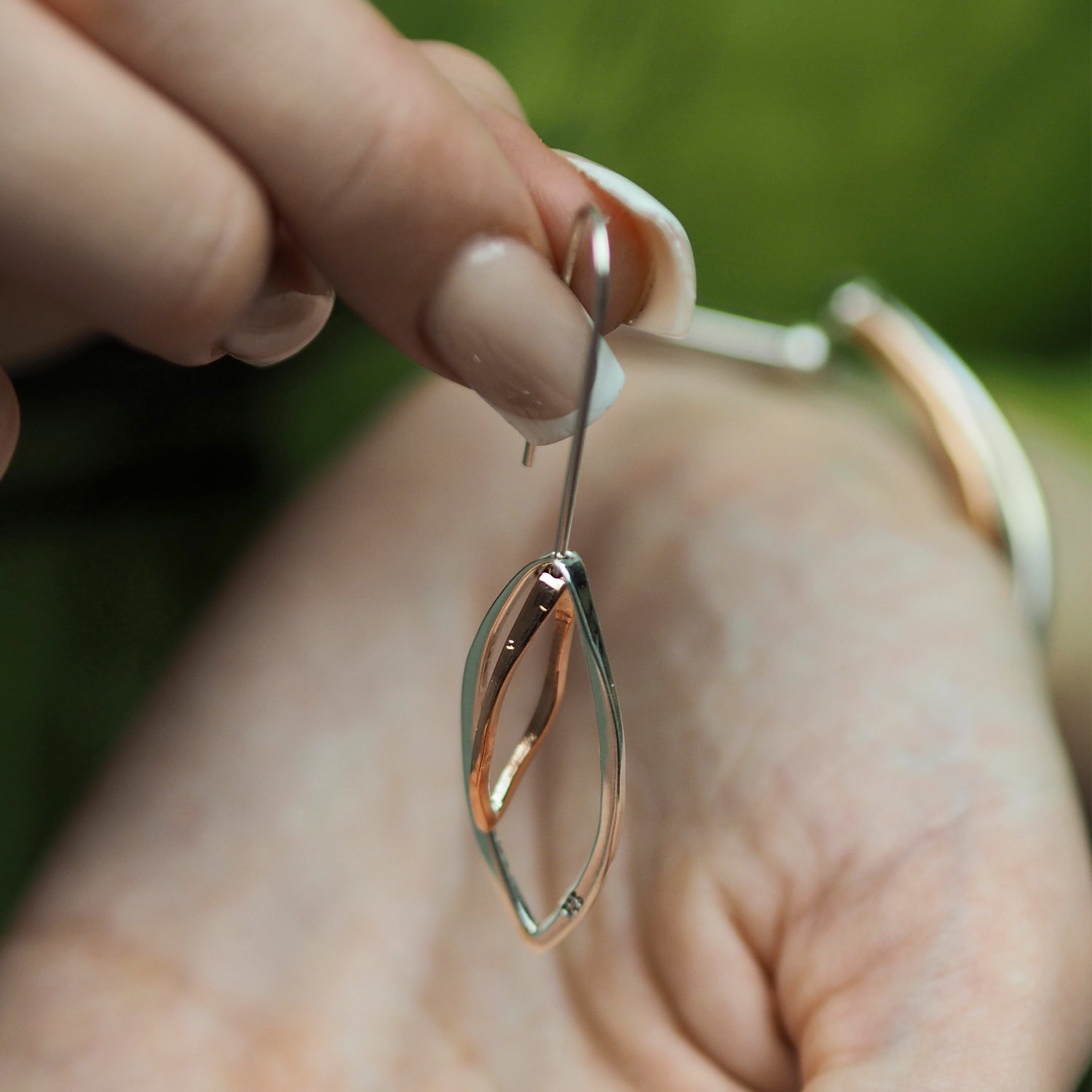 Forma Leaf Copper Silver Drop Earrings