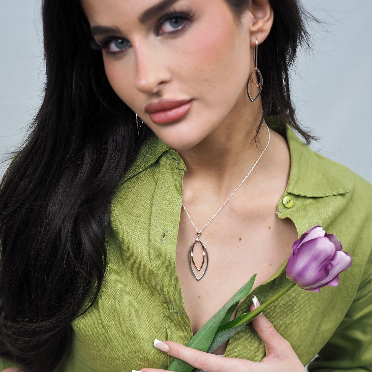 Forma Leaf Copper Silver Chain Pendant Necklace