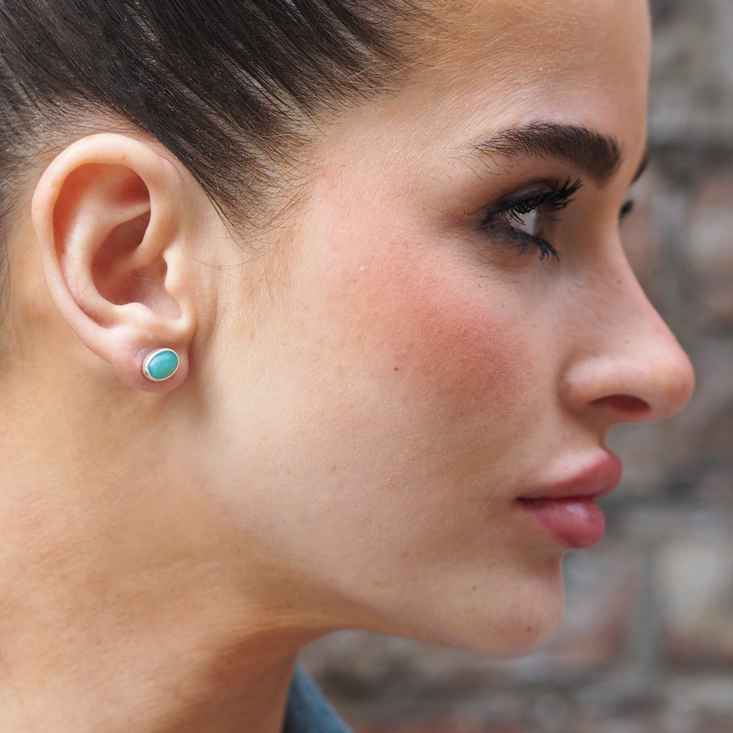 Kylie Amazonite Oval Stud Earrings