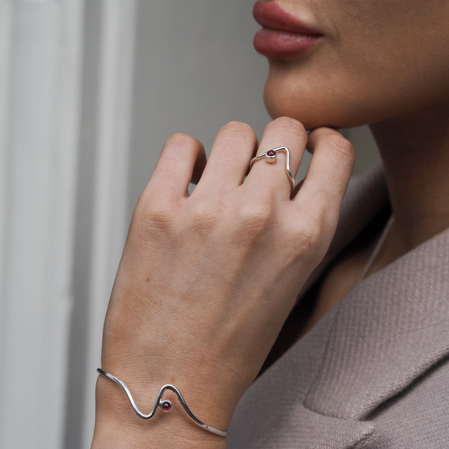 Linea Garnet Birthstone Cuff