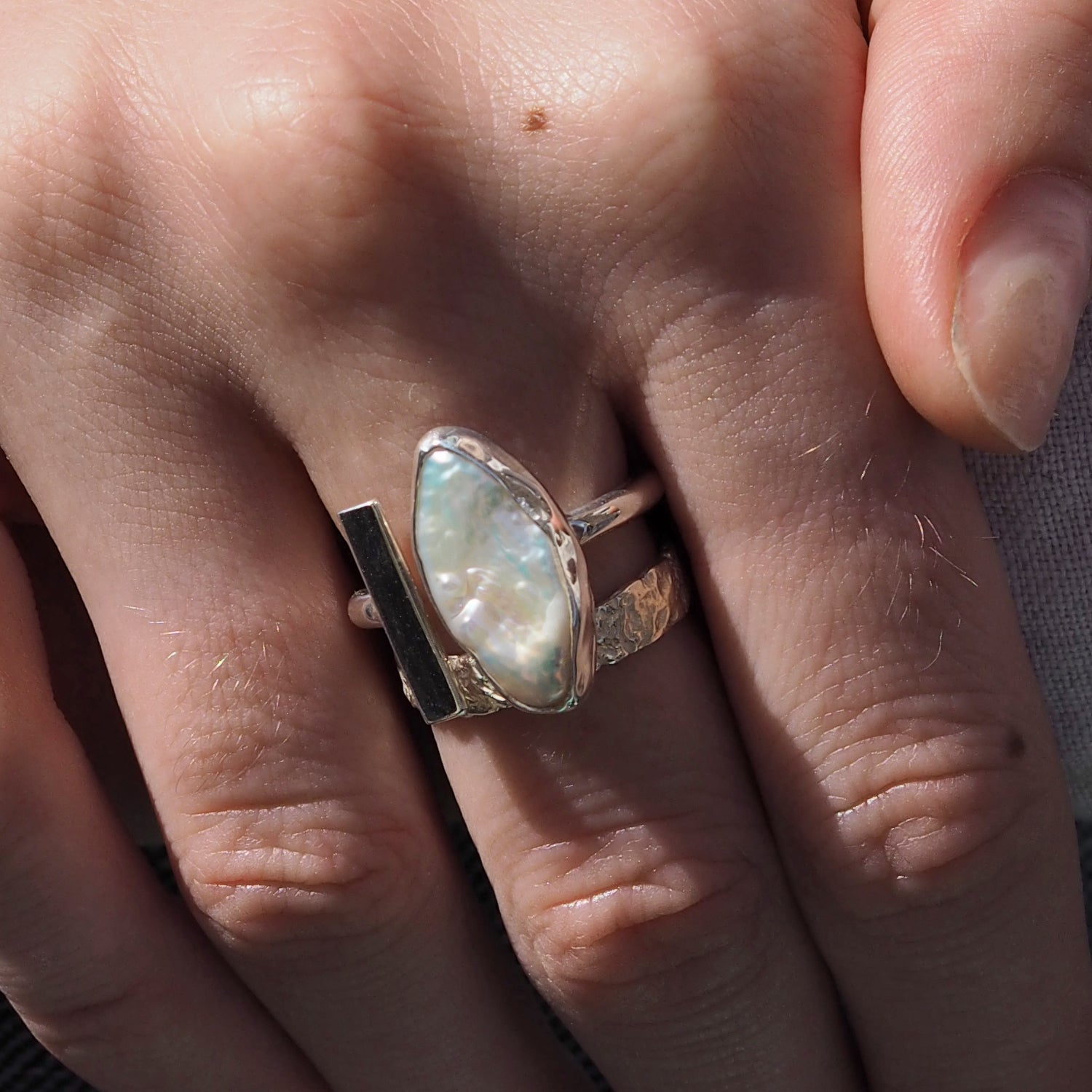 Luminous Biwa Pearl Ring