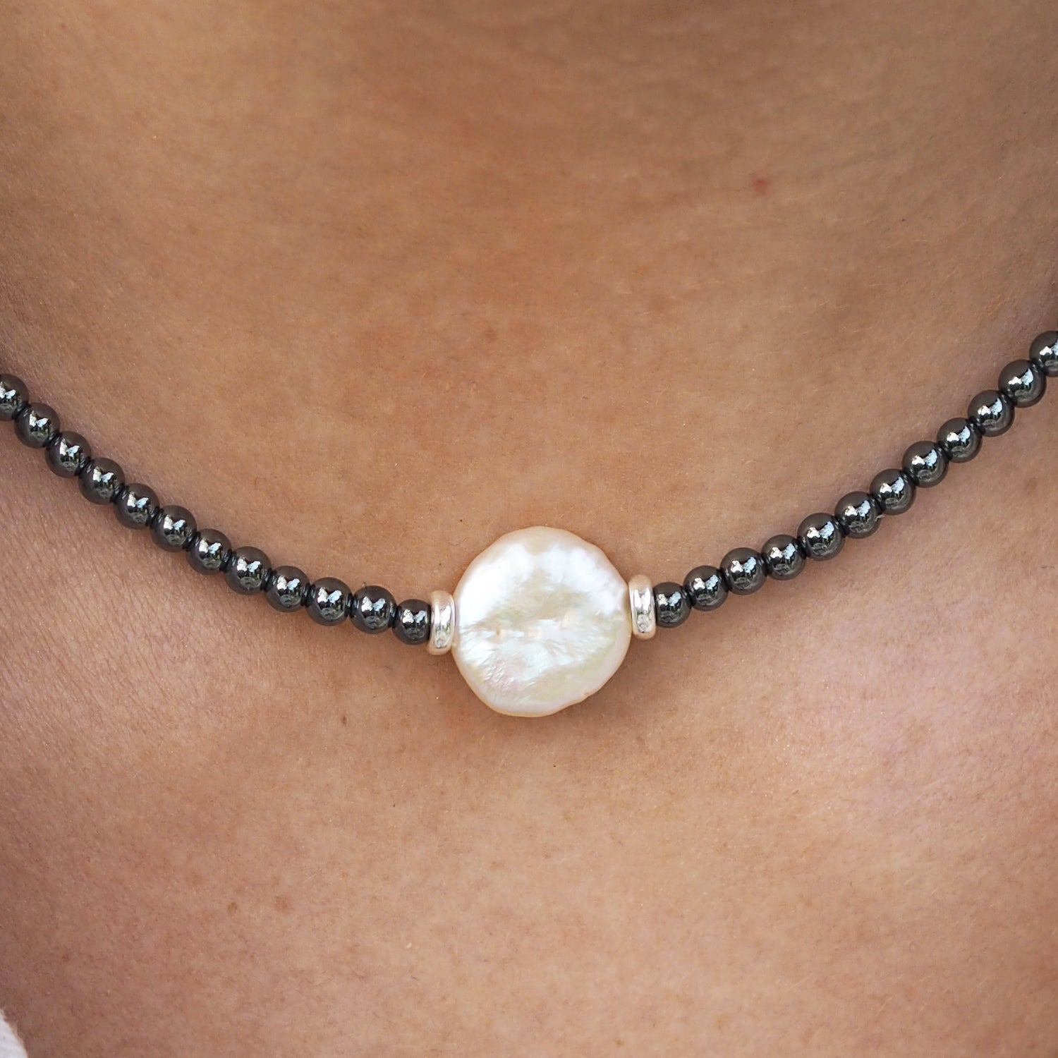Eclipse Pearl & Hematite Necklace