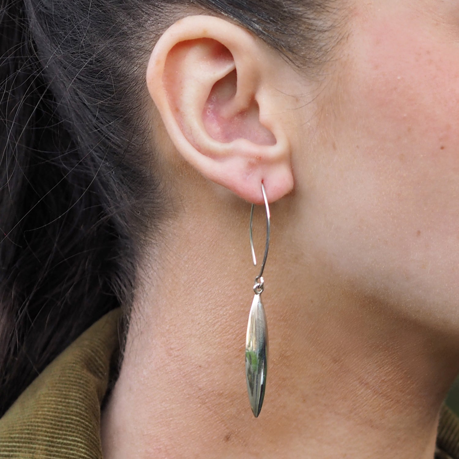 Rioja Long Polished Silver Drop Earrings