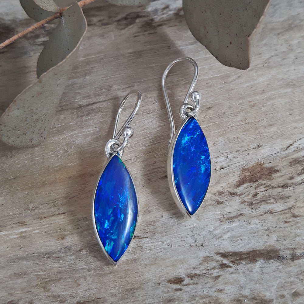 Flinder Blue Leaf Drop Earrings