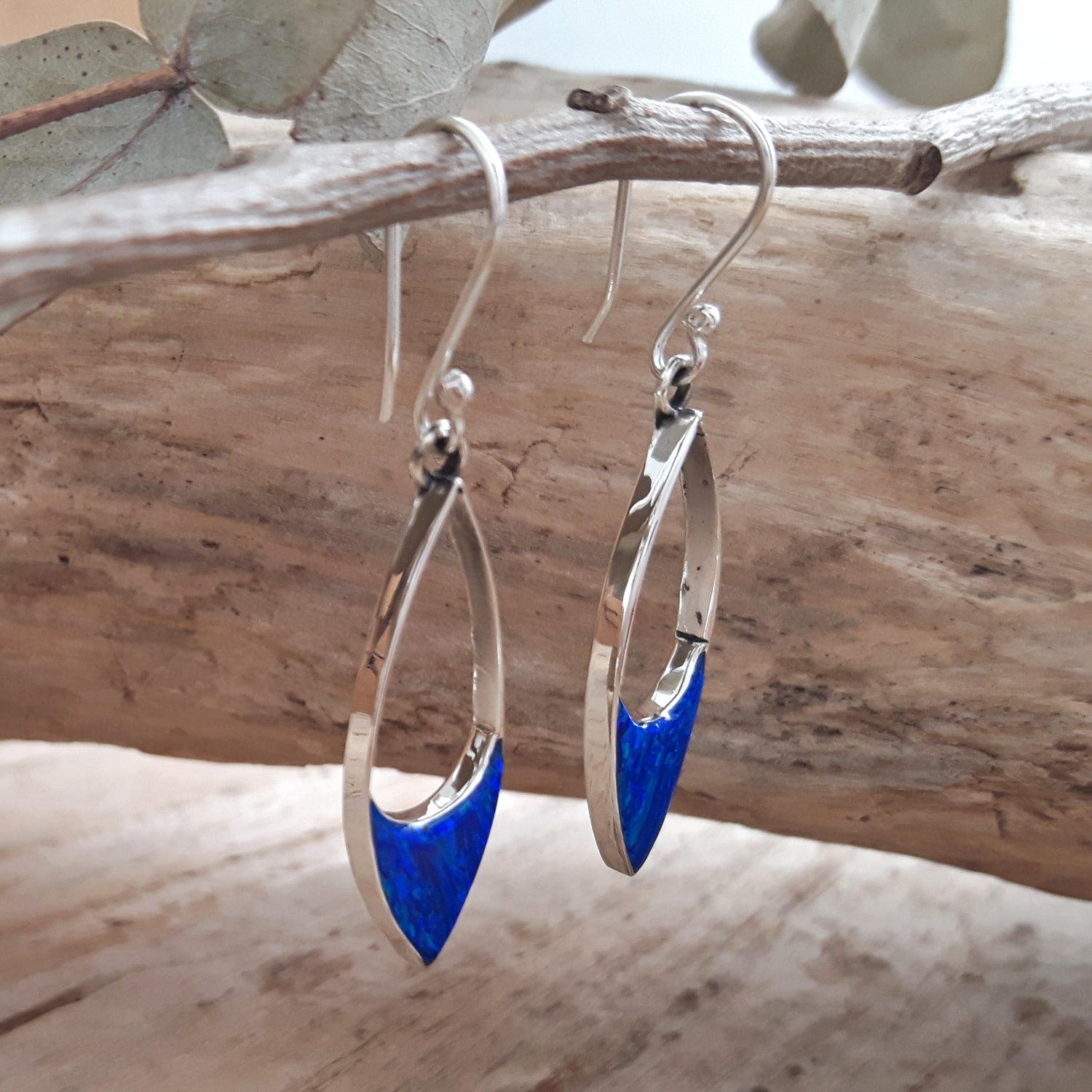 Flinder Finella Blue Cultured Opal & Sterling Silver Drop Earrings