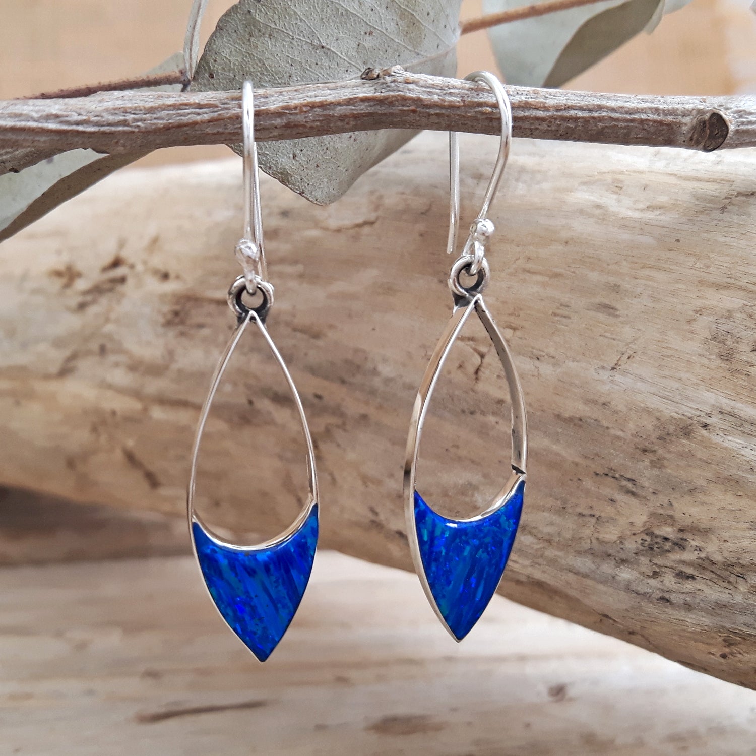 Flinder Finella Blue Cultured Opal & Sterling Silver Drop Earrings