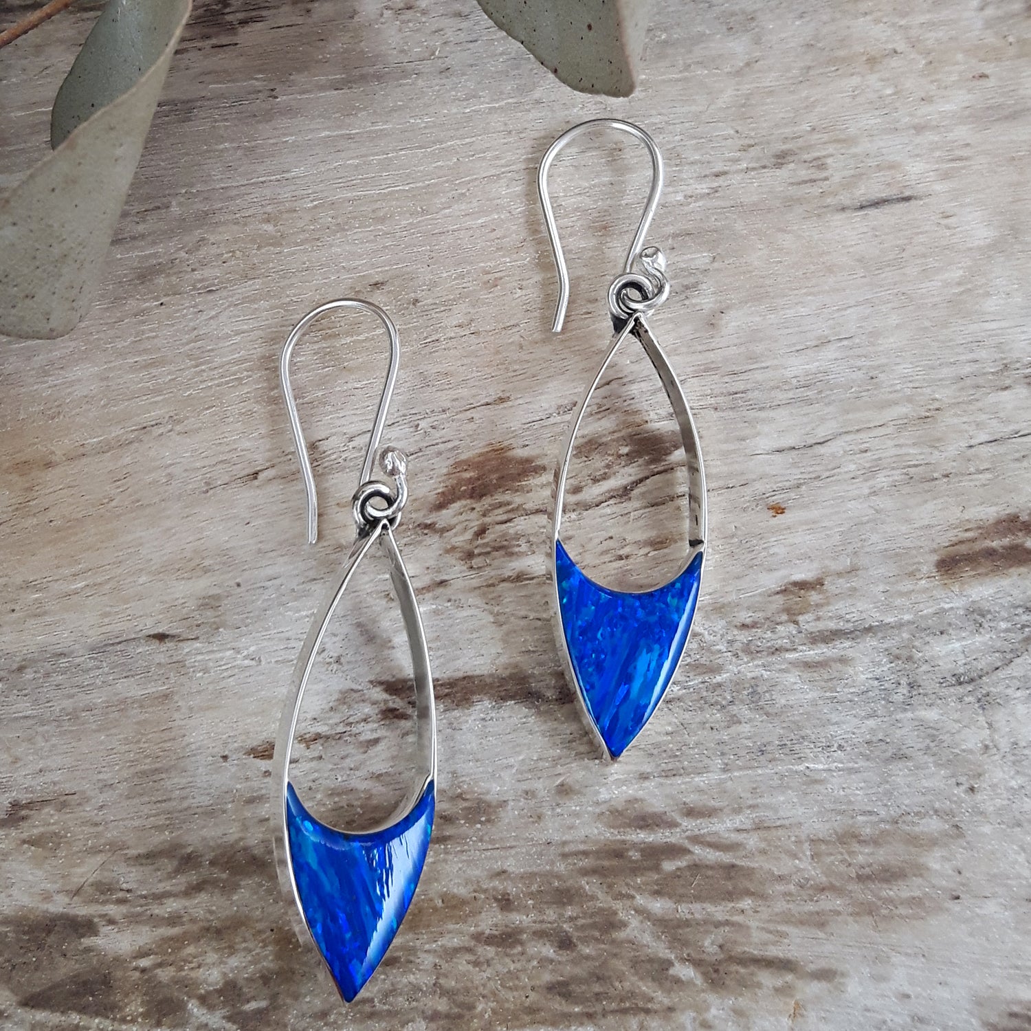 Flinder Finella Blue Cultured Opal & Sterling Silver Drop Earrings