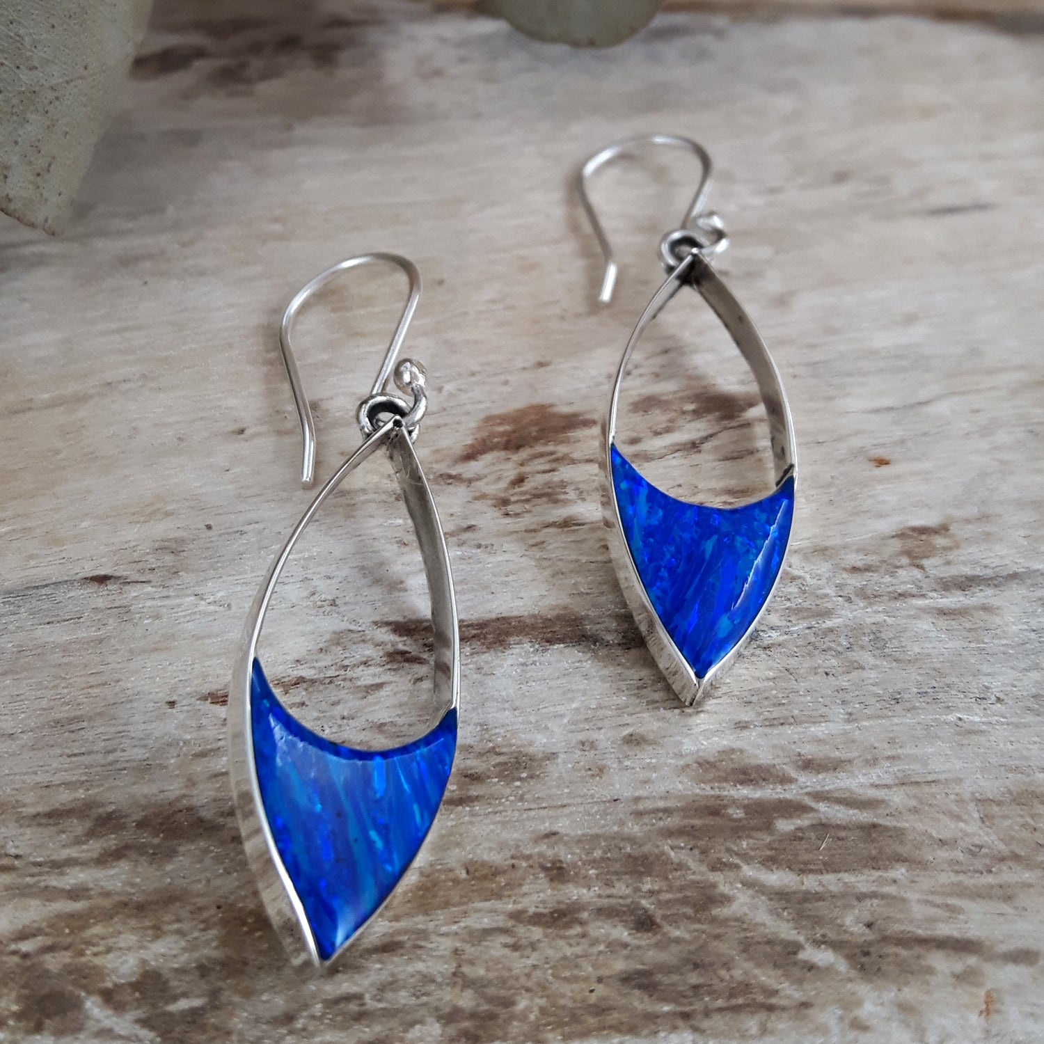 Flinder Finella Blue Cultured Opal & Sterling Silver Drop Earrings