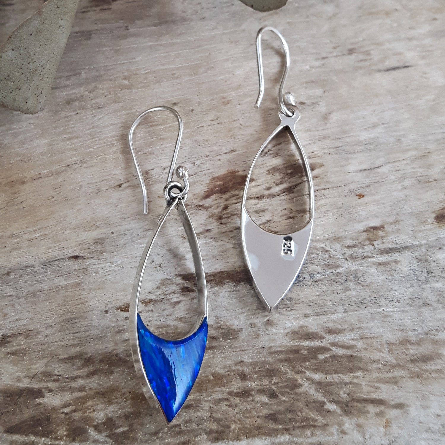 Flinder Finella Blue Cultured Opal & Sterling Silver Drop Earrings