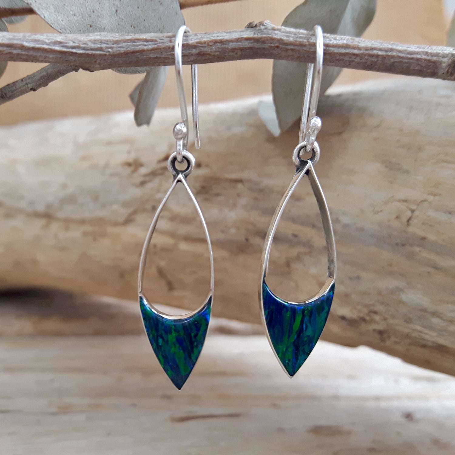 Flinder Finella Emerald Cultured Opal & Sterling Silver Drop Earrings