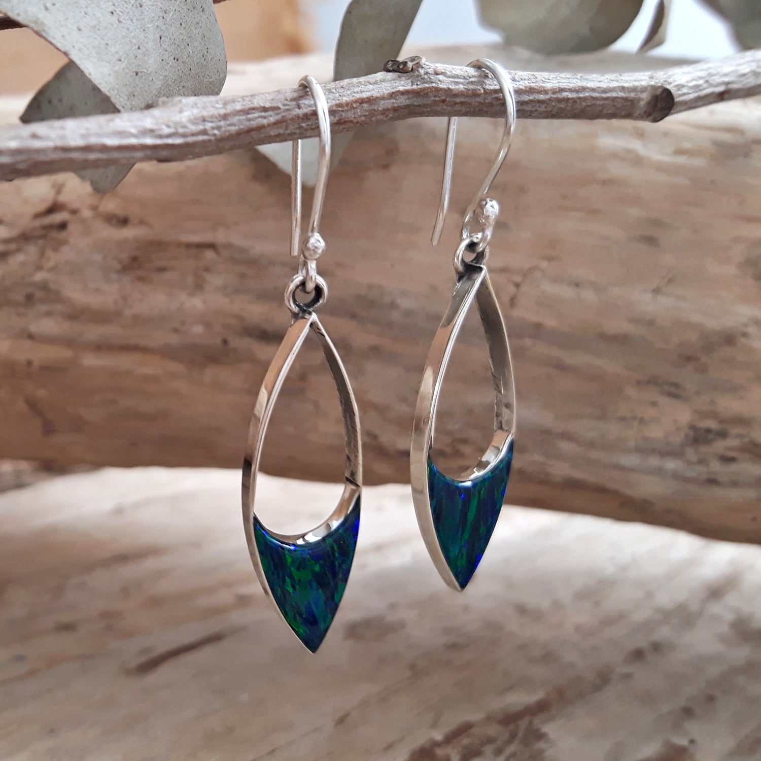 Flinder Finella Emerald Cultured Opal & Sterling Silver Drop Earrings