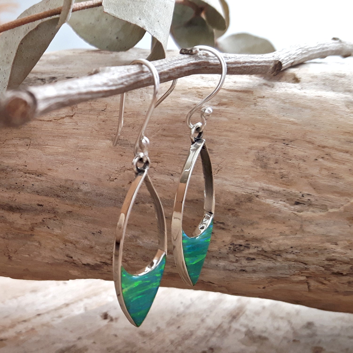 Flinder Finella Green Cultured Opal & Sterling Silver Drop Earrings