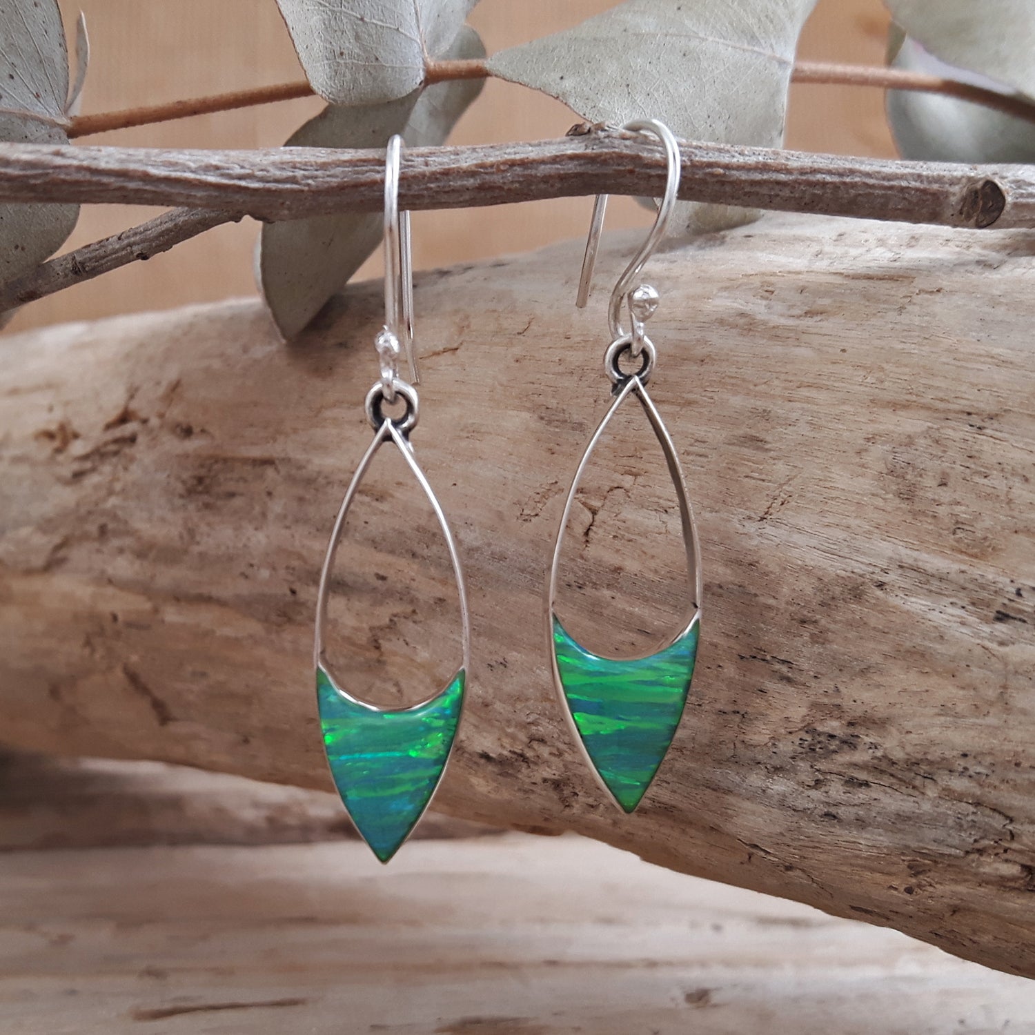 Flinder Finella Green Cultured Opal & Sterling Silver Drop Earrings