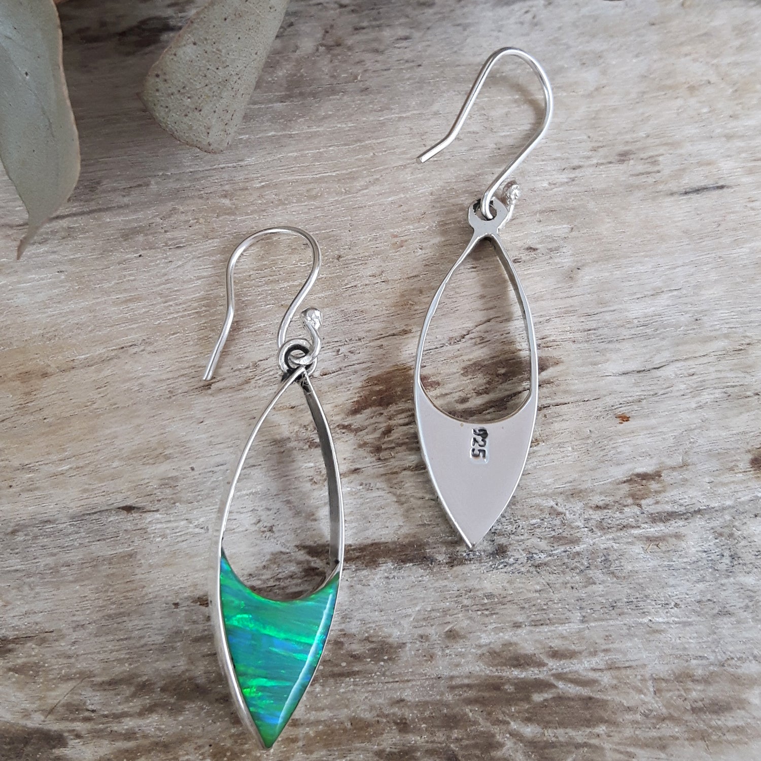Flinder Finella Green Cultured Opal & Sterling Silver Drop Earrings