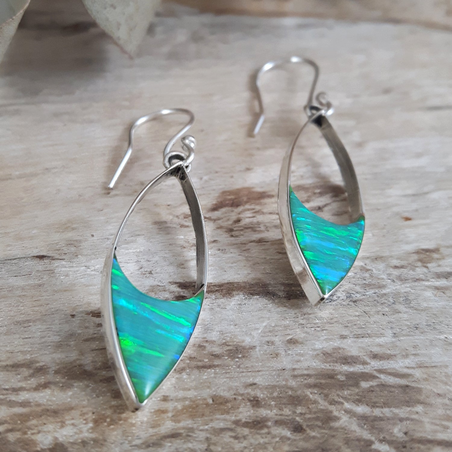 Flinder Finella Green Cultured Opal & Sterling Silver Drop Earrings