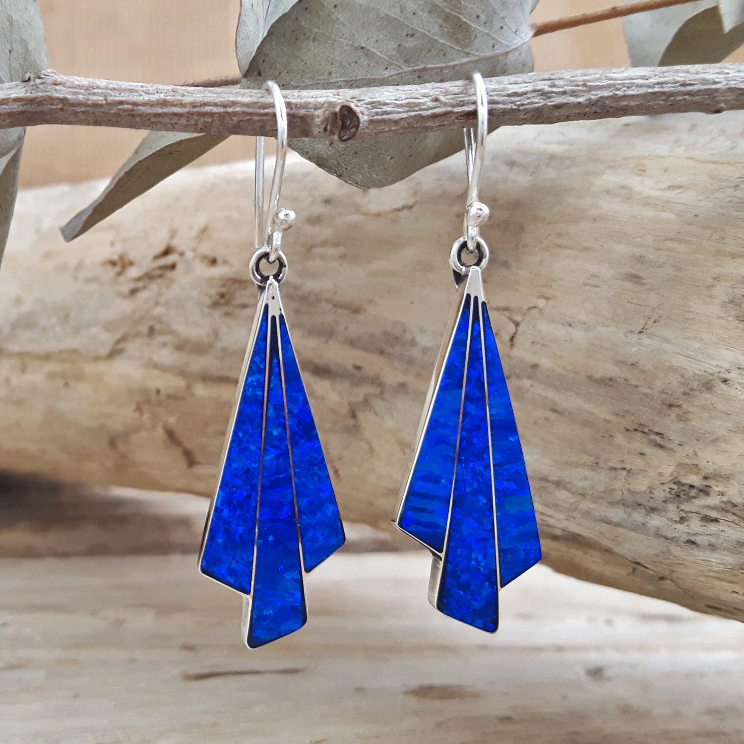 Flinder Seraphine Blue Sterling Silver Drop Earrings with Cultured Opal Inlay