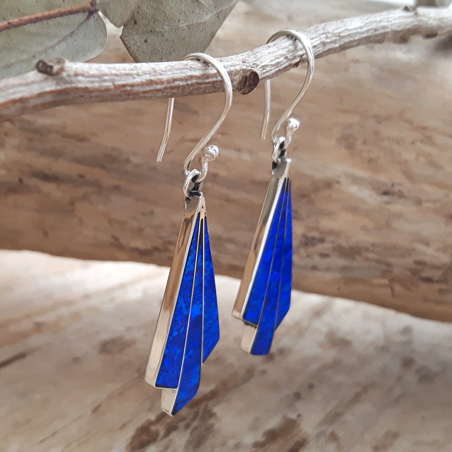 Flinder Seraphine Blue Sterling Silver Drop Earrings with Cultured Opal Inlay
