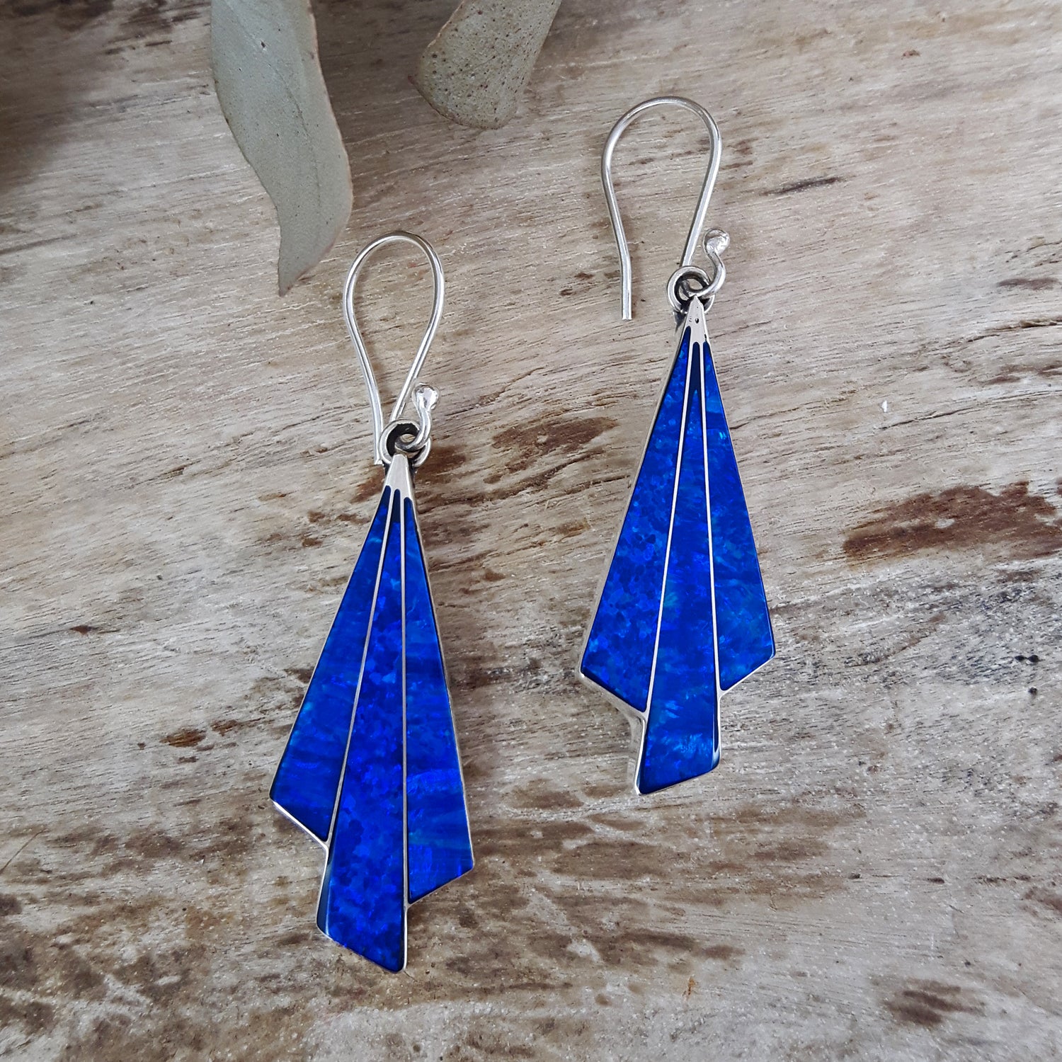 Flinder Seraphine Blue Sterling Silver Drop Earrings with Cultured Opal Inlay