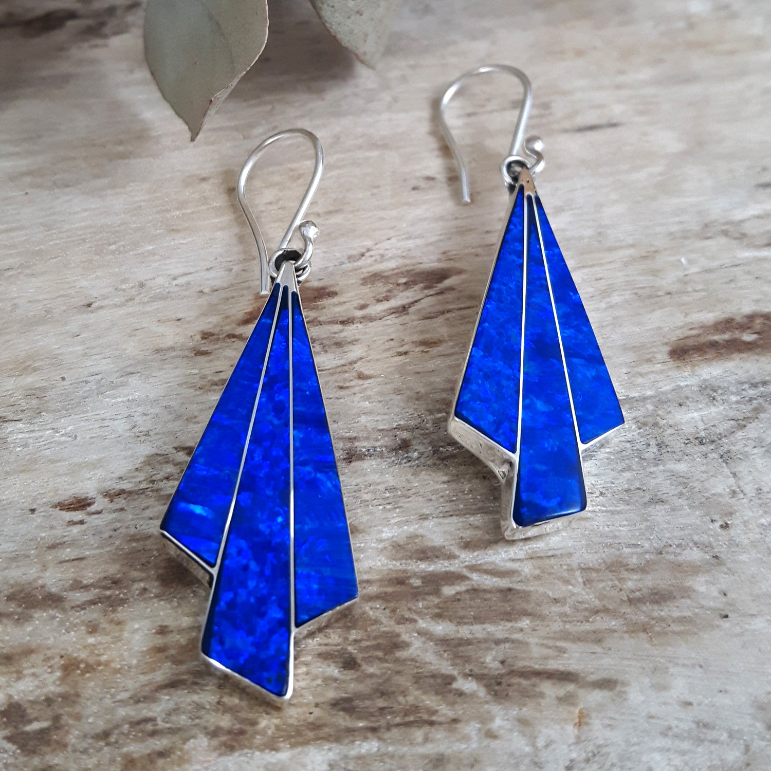 Flinder Seraphine Blue Sterling Silver Drop Earrings with Cultured Opal Inlay