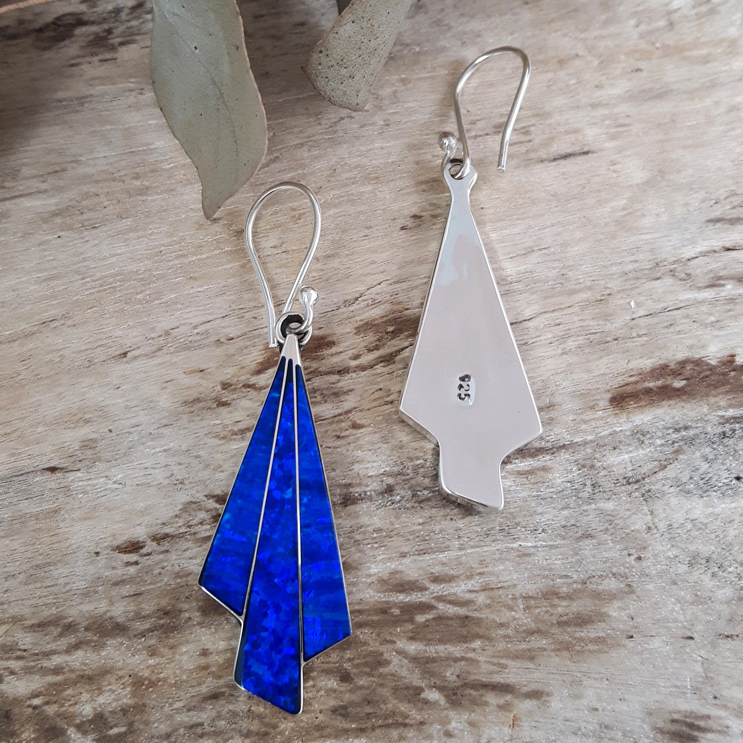 Flinder Seraphine Blue Sterling Silver Drop Earrings with Cultured Opal Inlay