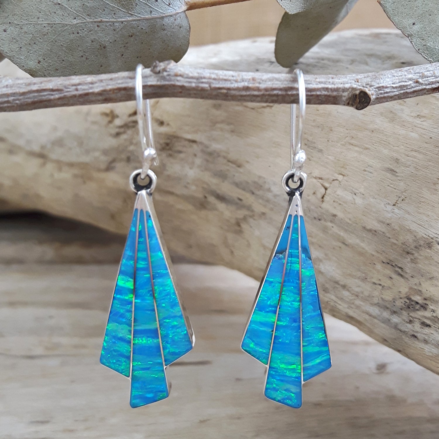 Flinder Seraphine Turquoise Sterling Silver Drop Earrings with Cultured Opal Inlay