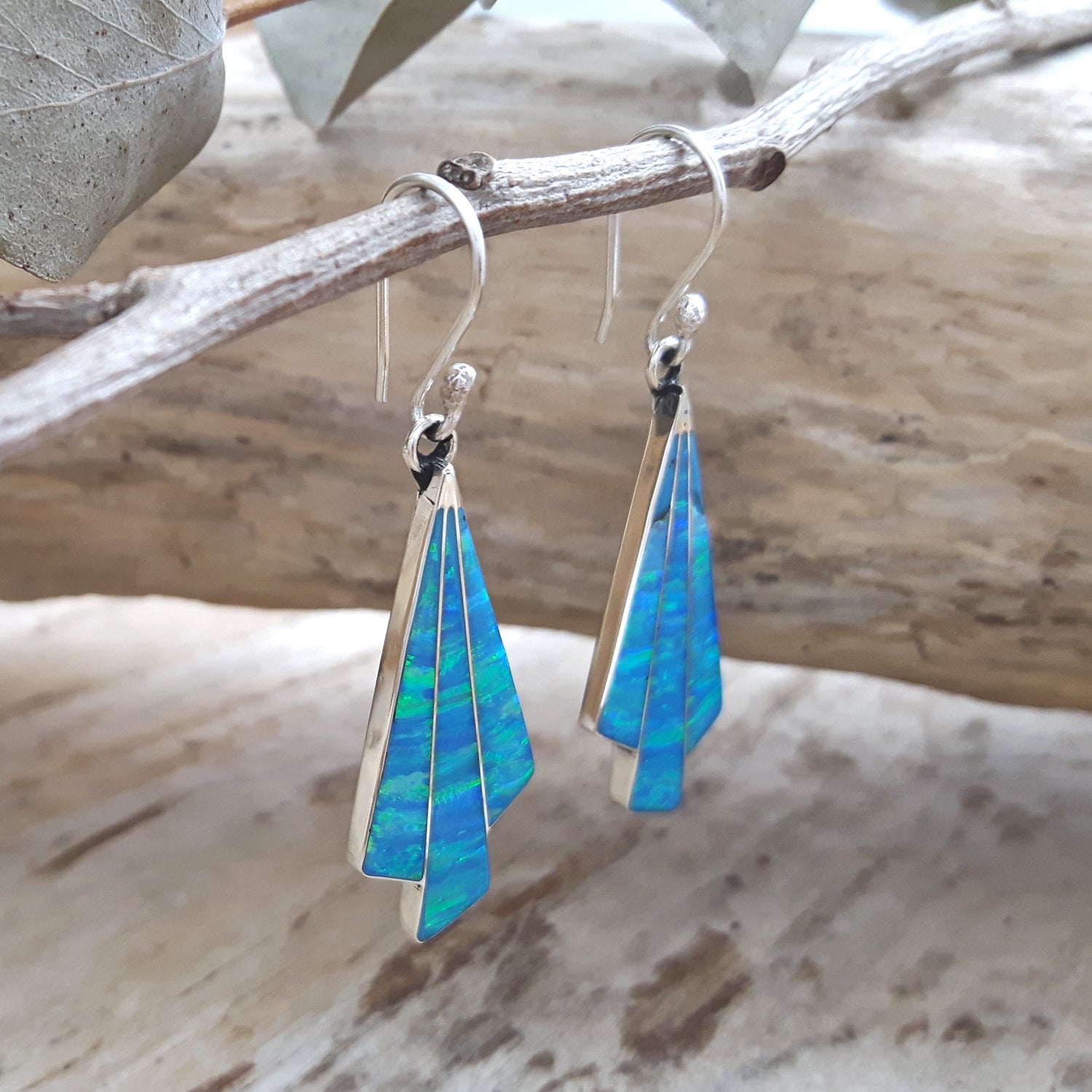Flinder Seraphine Turquoise Sterling Silver Drop Earrings with Cultured Opal Inlay