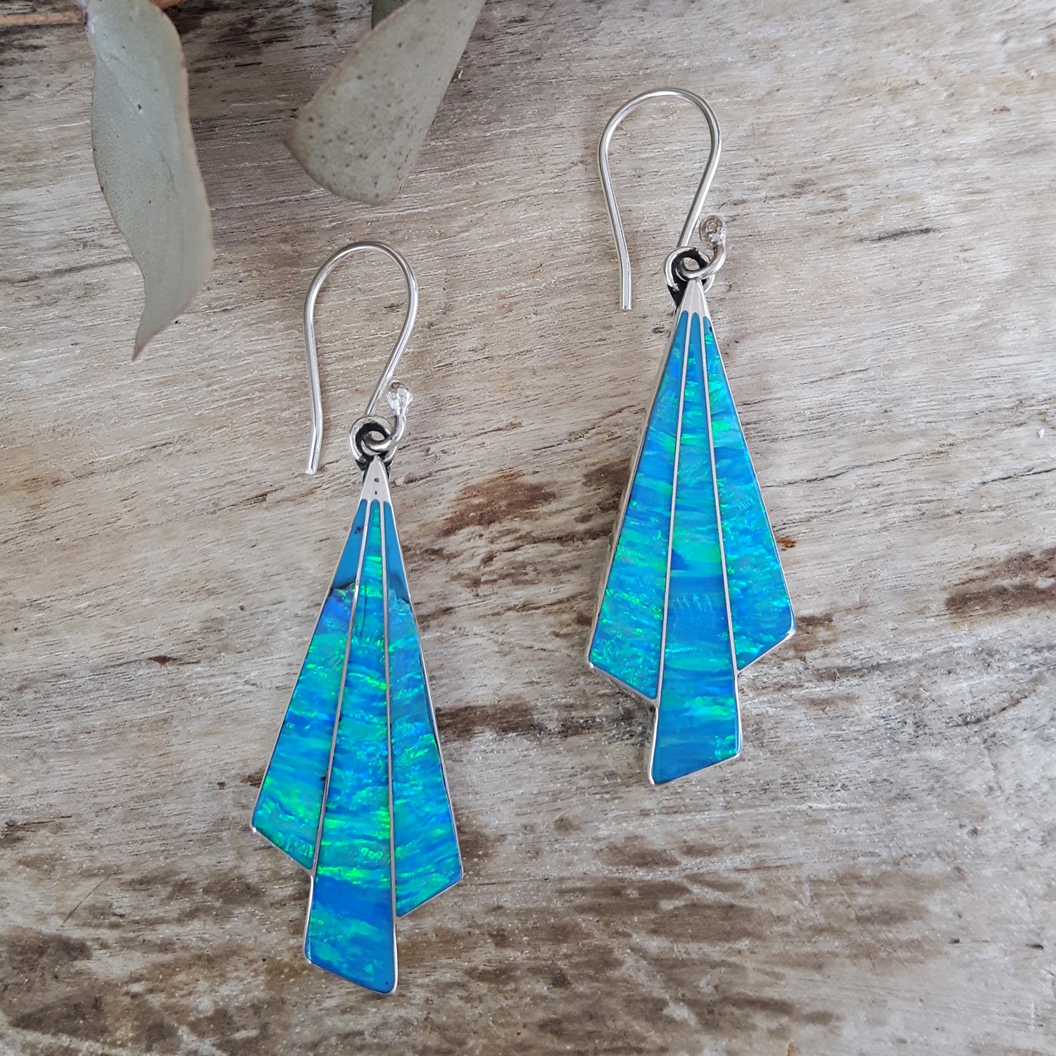 Flinder Seraphine Turquoise Sterling Silver Drop Earrings with Cultured Opal Inlay
