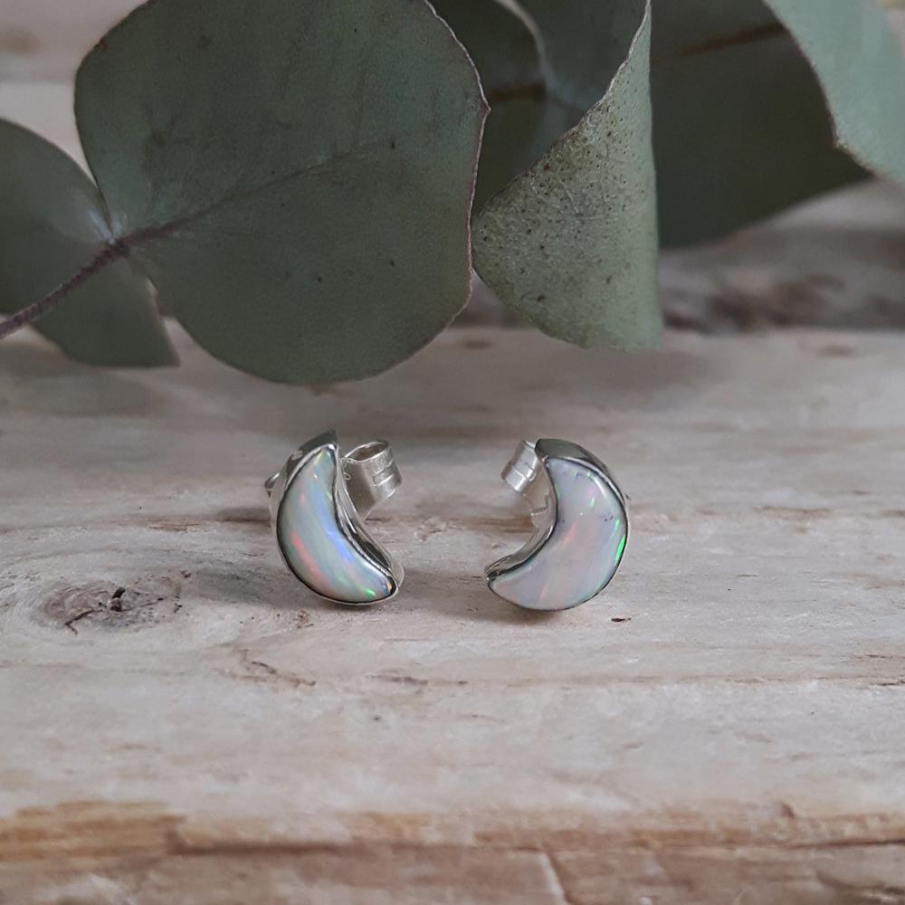 Flinder White Moon Stud Earrings