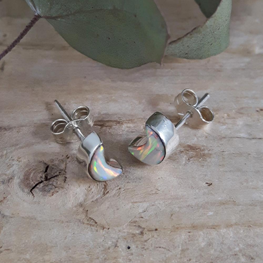 Flinder White Moon Stud Earrings