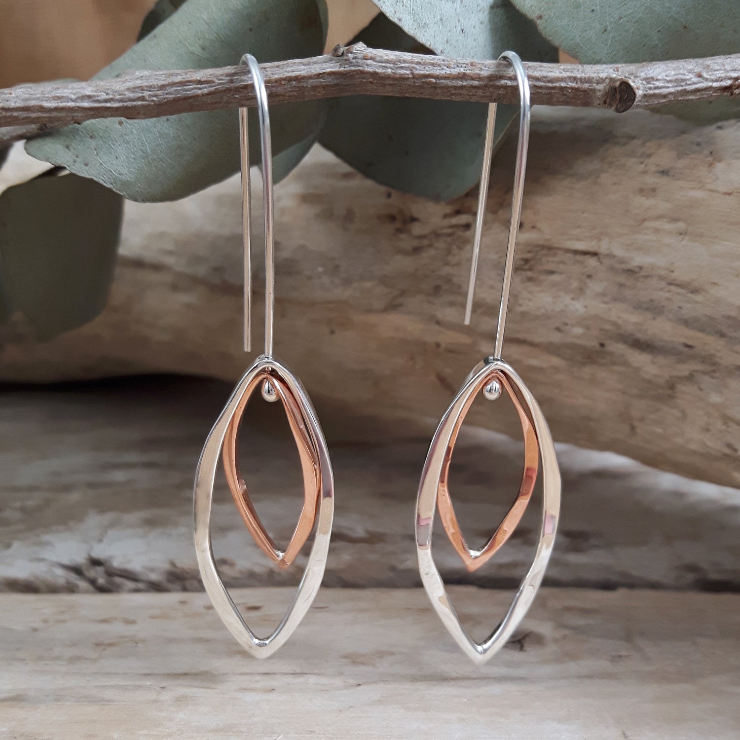 Forma Leaf Copper Silver Drop Earrings