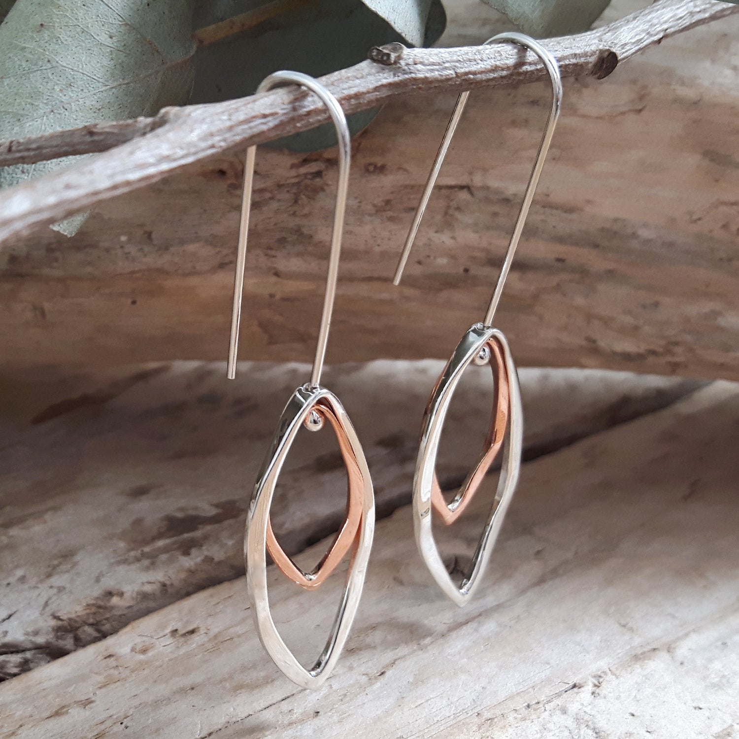 Forma Leaf Copper Silver Drop Earrings