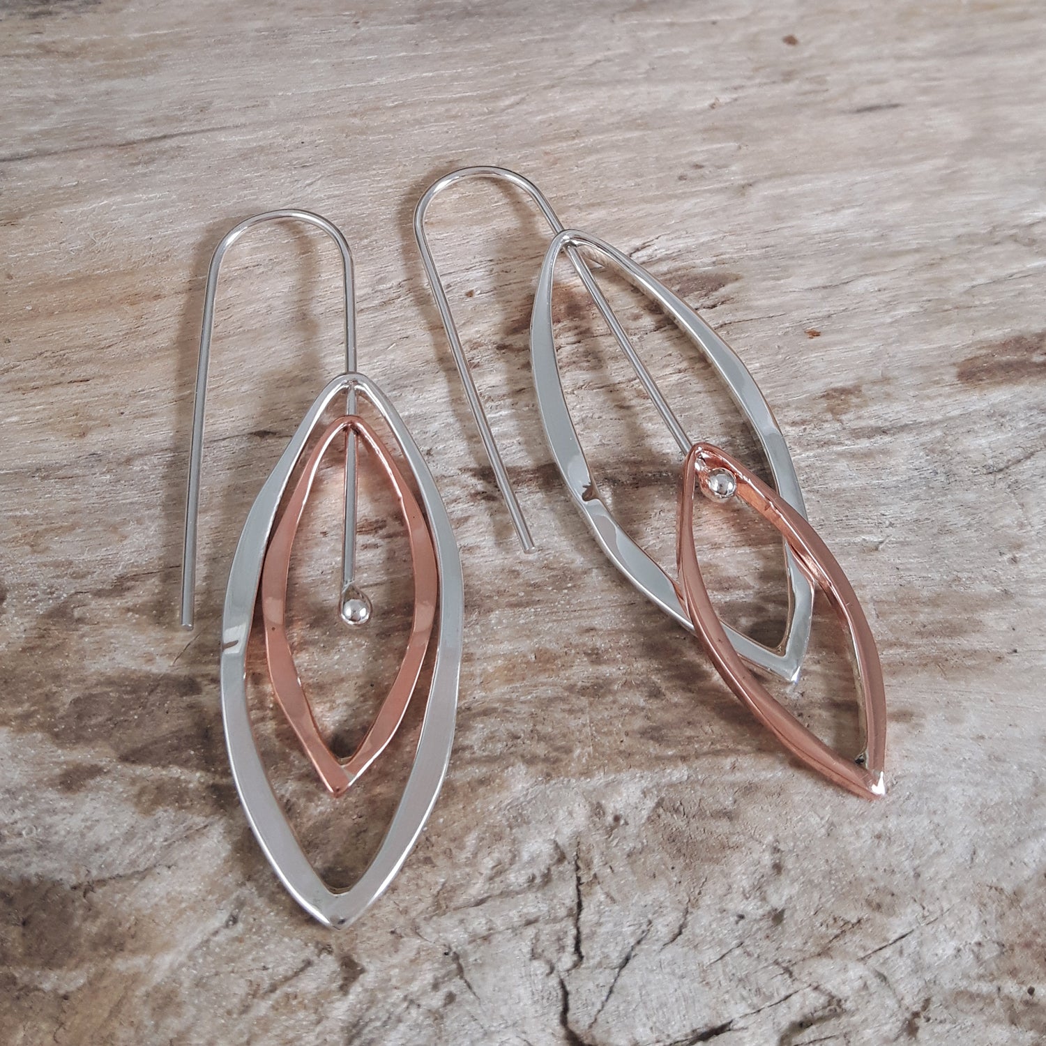 Forma Leaf Copper Silver Drop Earrings