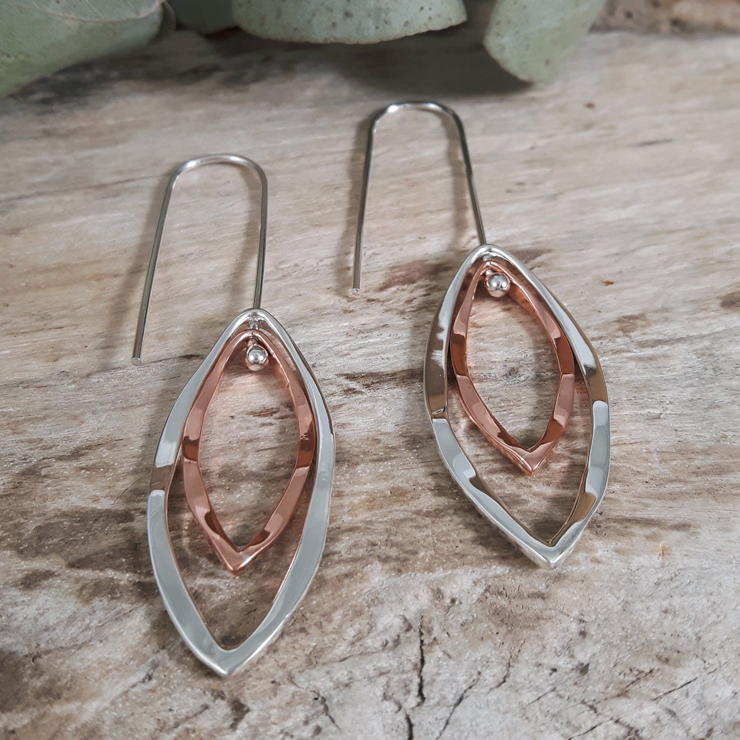 Forma Leaf Copper Silver Drop Earrings
