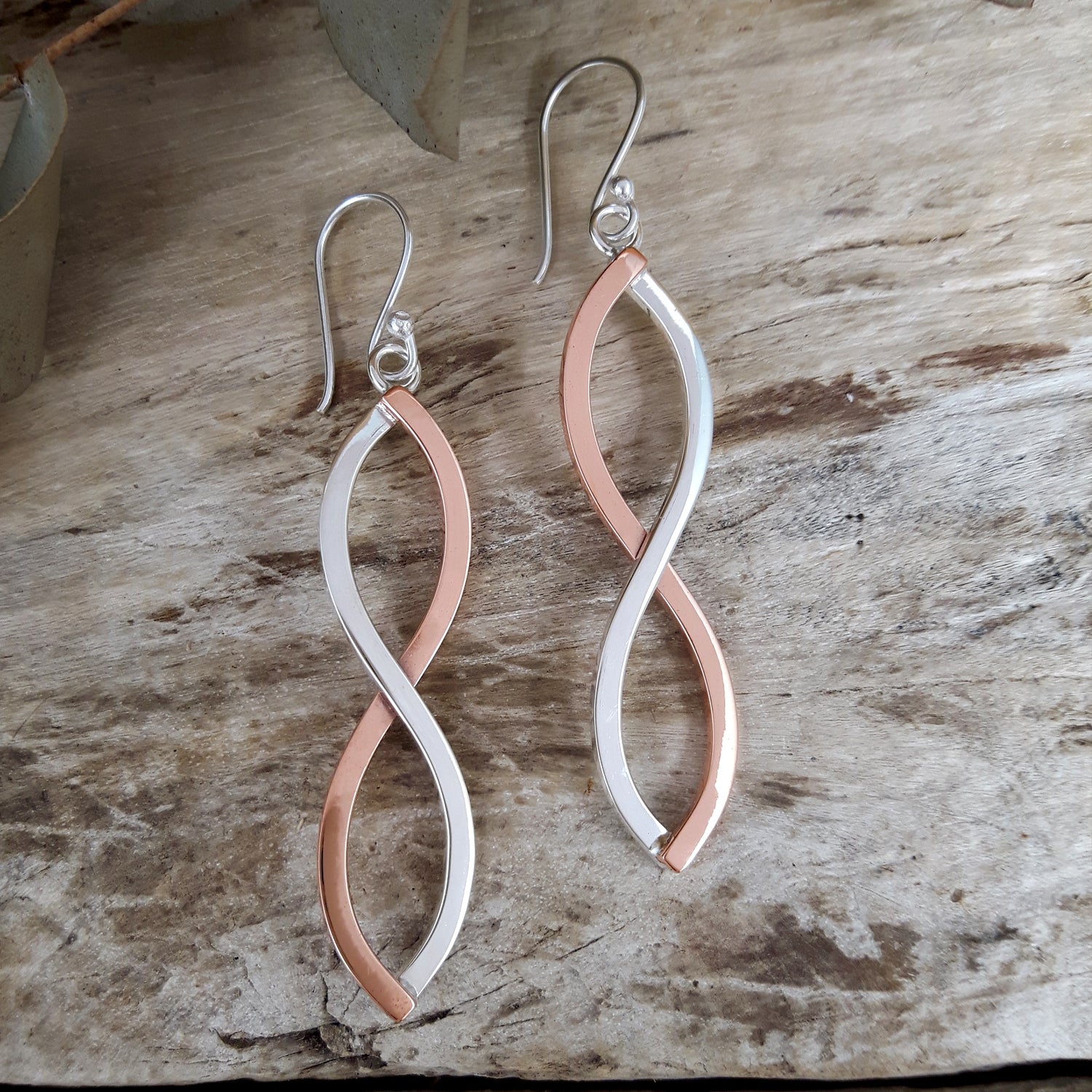 Infinity Weave Copper/Silver Drop Earrings