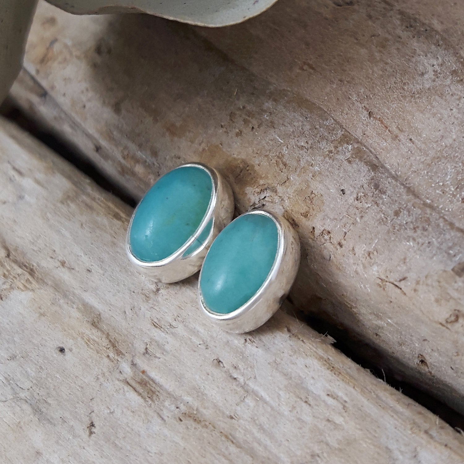 Kylie Amazonite Oval Stud Earrings
